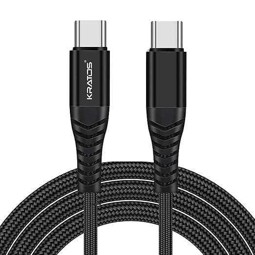 Kratos Type C to Type C Fast Charging Cable 1.2M Unbreakable Nylon Braided C to C cable fast charging for, Smartphones, Tablets & Other C type Devices, PD Technology, 480Mbps Data Sync, Black
