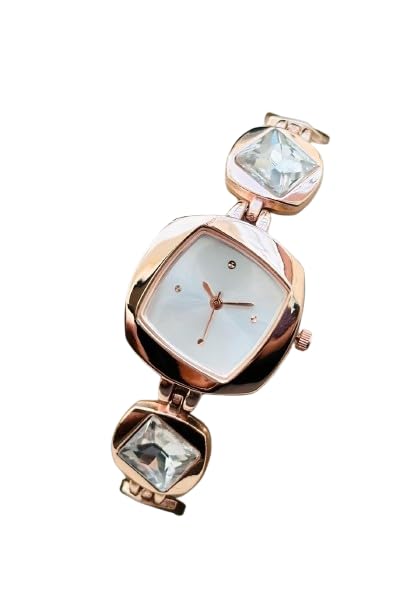 Oculus Ladies Woman Analogue Wrist Watch, Rose Gold Chain Bracelet Strap, Diamond Studded Dial, Stone Studded Strap Watch for Girl