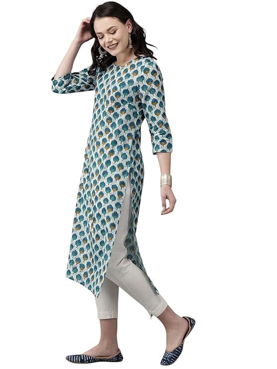Women's Rayon Blend Anarkali Printed Kurta with Pant & Dupatta & Printed,Women's Cotton Regular Fit,Lightweight Casual Wear