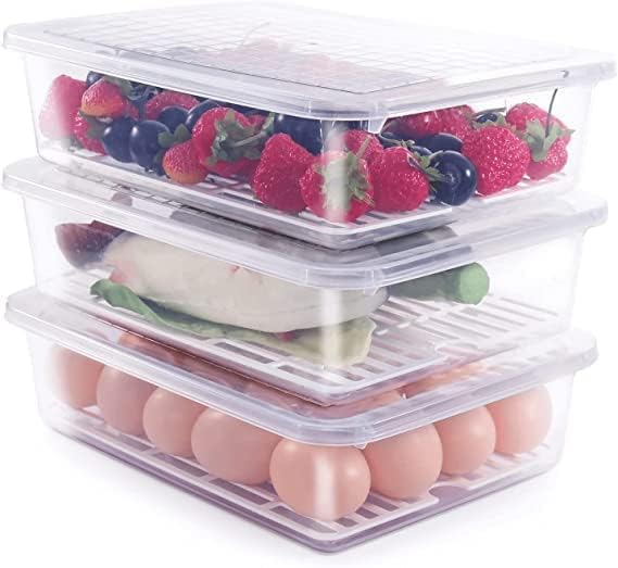 Netiva Fridge Storage Boxes(Pack of 4), Fridge Organizer With Removable Drain Plate Tray, Fridge Storage Container (2500 Ml)