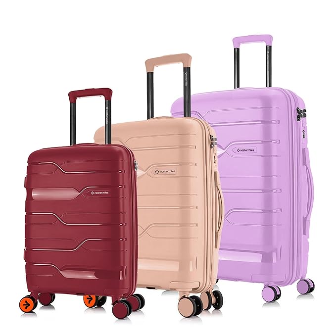 Nasher Miles Paris Hard-Sided Polypropylene Luggage Set of 3 | 55cm, 65cm & 75cm | 8 Wheels Double Spinner Small, Medium & Large Trolley Bag for Travel | Suitcase (Multicolor)