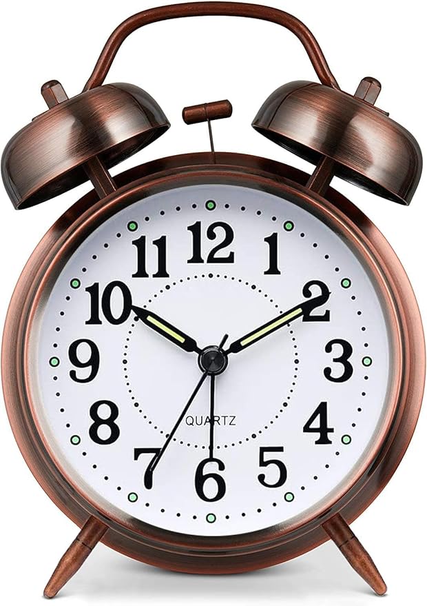 Loud Alarm Clock for Heavy Sleepers Adults, Metal 4 Inches Twin Bell Battery Operated Alarm Clocks for Bedrooms Decoration, Silent Non-Ticking
