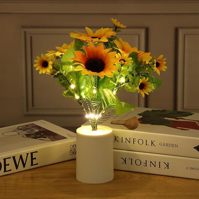 REFULGIX LED Sunflower Lamp  -  Romantic Bedside Night Light, Simulation Bouquet for Home, Bedroom, Wedding & Decorative Display (Warm White)