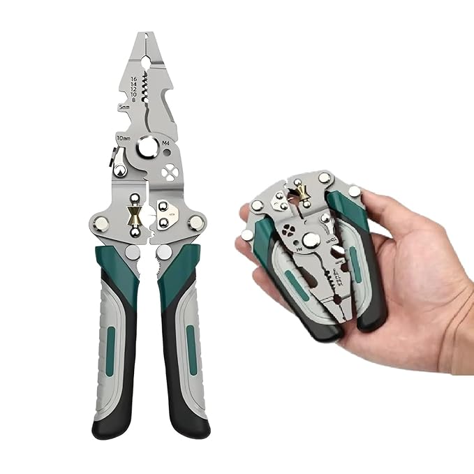 Multifunction Stainless Steel Wire Stripper/Wire Crimping Tool, Wire Cutter, Wire Crimper, Cable Stripper, Wiring Tools and Multi-Function Hand Tool (Green Wire Stripper)