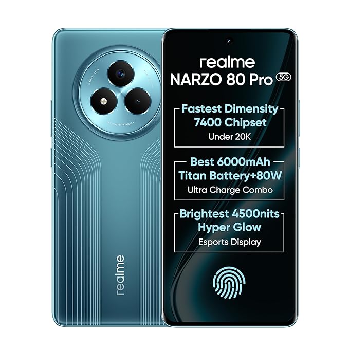 [Apply Coupon] - realme NARZO 80 Pro 5G (Racing Green,8GB+128GB) | Segment's 1st MediaTek Dimensity 7400 Chipset | 6000mAh Titan Battery + 80W Ultra Charge | 4500nits HyperGlow Esports Display | IP69 Waterproof
