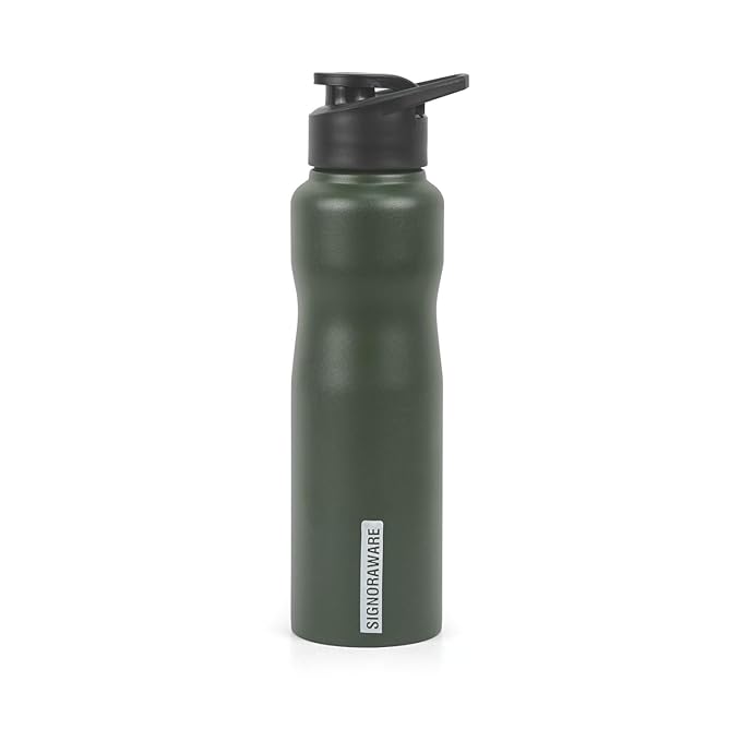 SignoraWare Turbo Single Walled ISI Certified Stainless Steel Coloured Bottle/Sipper | Airtight & Leakproof | Easy to Carry | Durable | Ideal for School, Office, Gym, Yoga & Outdoors (750ml | Green)