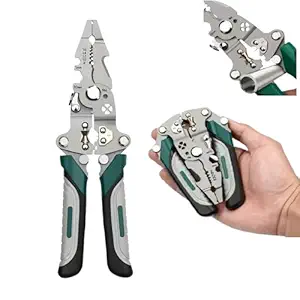 [Apply Coupon] - QXORE All in 1 Multifunction Stainless Steel Wire Stripper/Wire Crimping Tool, Wire Cutter, Wire Crimper, Cable Stripper, Wiring Tools and Multi-Function Hand Tool (Green wire)