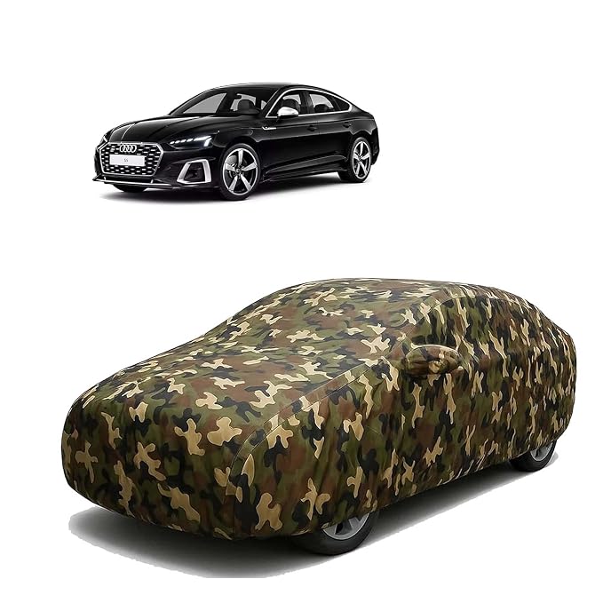 Sulfar 100% Waterproof Car Body Cover Compatible with Mirror for Audi S5 with Long Lasting Durable Material (Triple Stitched, Full Bottom Elastic, Camouflage Army)