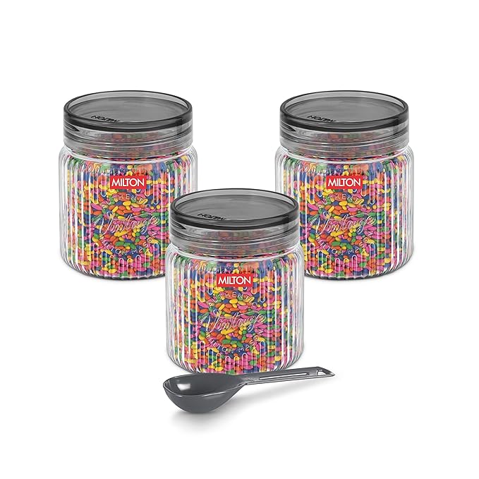 Milton Olive Plastic Container with Lids, 245 ml, Clear Kitchen Storage Box Set of 3, Food Storage Jars for Kitchen, Tea Sugar Container, Airtight, Durable, Multi-purpose, Ideal for Kitchen Essentials