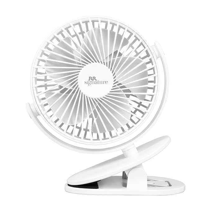 RR Signature Buddy Mini 110mm Portable Clip Fan | 4H Battery | Silent & C type Rechargeable | 360° Rotation | Multi-Clip Function | Portable Cooling | Personal Cooling Fan For Home [PRISTINE WHITE]