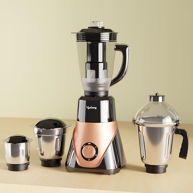 Lifelong 750 Watt Mixer Grinder for Kitchen | 4 Jars 750 Watt Mixie with Chutney Jar,Jar for Shakes,Wet Grinding and Juicer |Blender for Juices & Shakes| 1 Year Warranty with Pan India Service