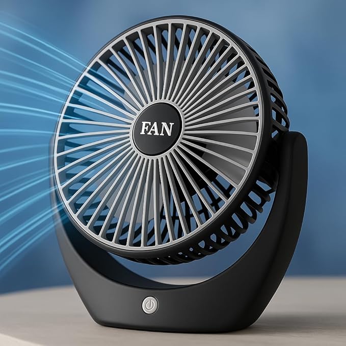 PESOMA 6 Inch Rechargeable Mini Table Fan  -  2400mAh Battery High-Speed Noiseless Portable Desktop Mini Fan 3 Speed Modes, USB Charging Fan Men & Women for Home, Office, Kitche-F05-Black