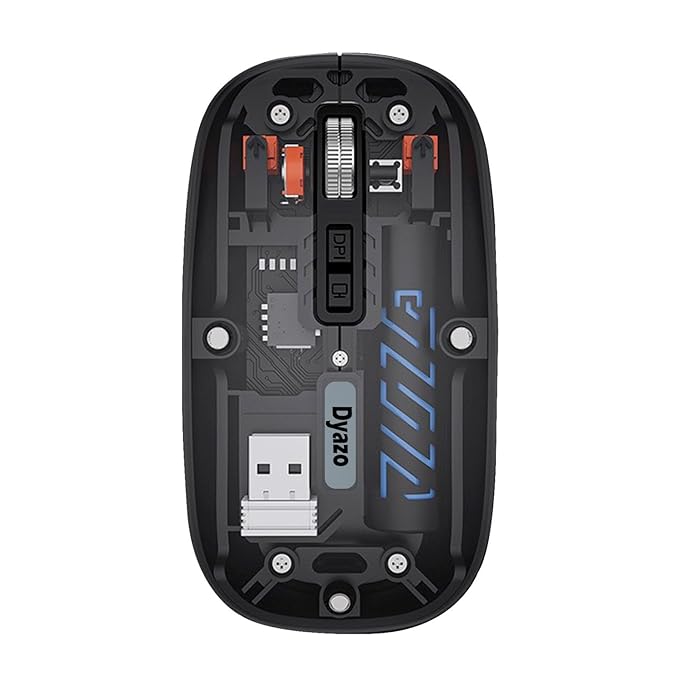 Dyazo Transparent Wireless Rechargeable Mouse with Dual Mode (2.4GHz + BT) | Noise Free Clicking | Multi Device Pairing | Adjustable DPI Sensitivity | Compatible with MacBook, Laptop & PC (Black)