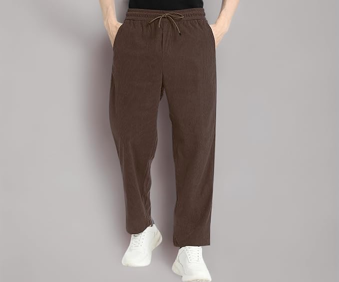 Men's Self Design Corduroy Track Pants  -  Mid Rise, Flexi Waist, Ankle Length