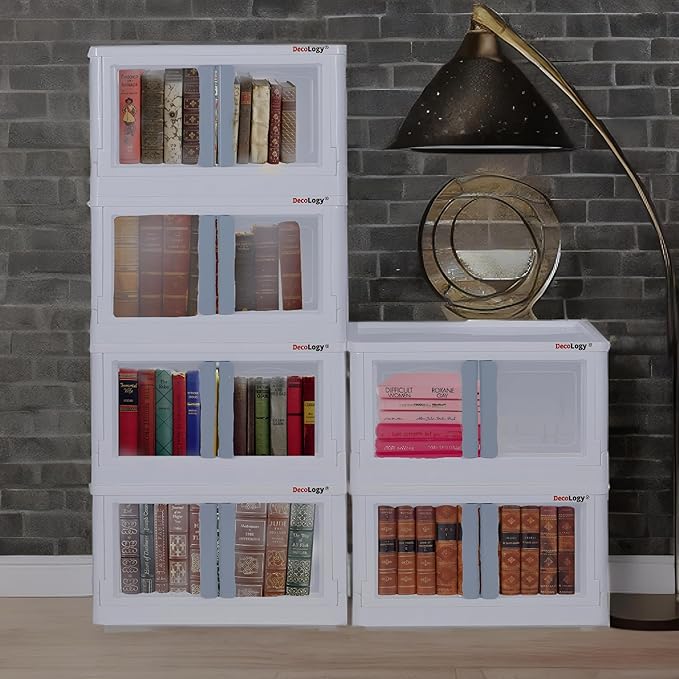 DecoLogy Plastic Multipurpose Bookshelf Organiser Rack for Living Room, Kitchen, Bedroom, Office (Cupboard 2 Door : White, 1PCS)