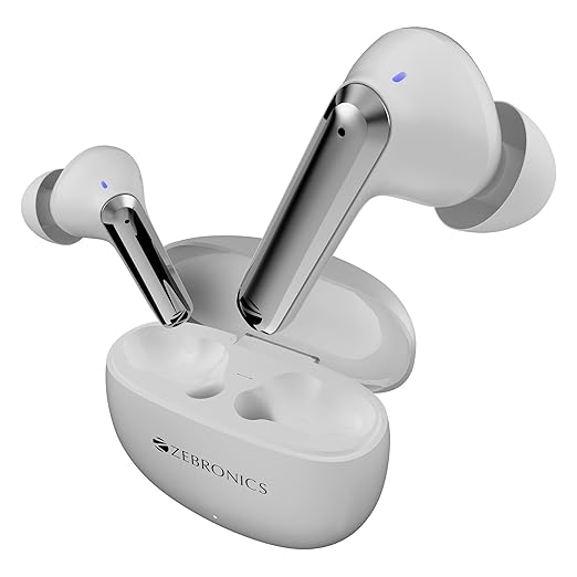 ZEBRONICS PODS K3, in-Ear Wireless Earbuds, 40 Hrs Backup, Dual EQ, Quad MIC ENC, 10mm Bass Drivers, Rapid Charging, Bluetooth, Flash Connect, Low Latency Gaming (White)