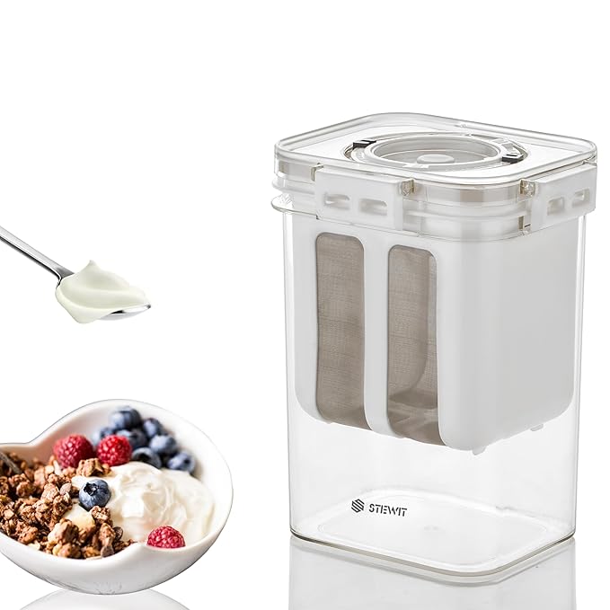 Stewit Greek Yogurt & Curd Maker - 1100ml Fine Mesh Strainer with Lid | Multifunctional Yogurt Filter | Curd Maker for Home | Perfect for Homemade Yogurt, Curd, Cheese Maker (Greek Yogurt Maker)