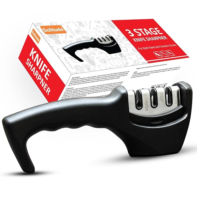 Solitude Knife Sharpener Manual 3 Stage Tool Advanced Steel Knife Sharpener for Rod Knife Kitchen Tool for Knives and Ceramic Knife Sharpening