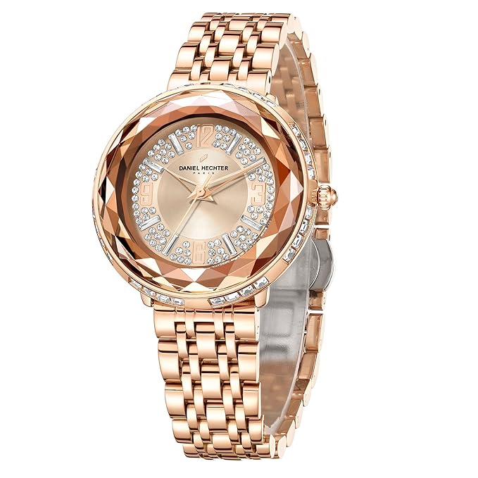 Daniel Hechter Paris Palais-Royal Collection Unique Analoge Watch for Women Withdiamond Cut Glass Dial and Stainless Steel Strap-DHW2003