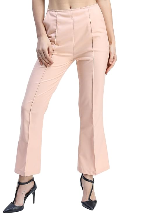 Tokyo Talkies Women's Flared Bootcut Trousers | Stretchable Trousers| Low-Rise