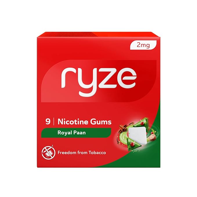 RYZE Nicotine Gum 2mg | Royal Paan | Freedom from Smoking & Tobacco | Easy on Throat | WHO & FDA Approved | Sugar Free | Teeth Whitening | 9 Gums