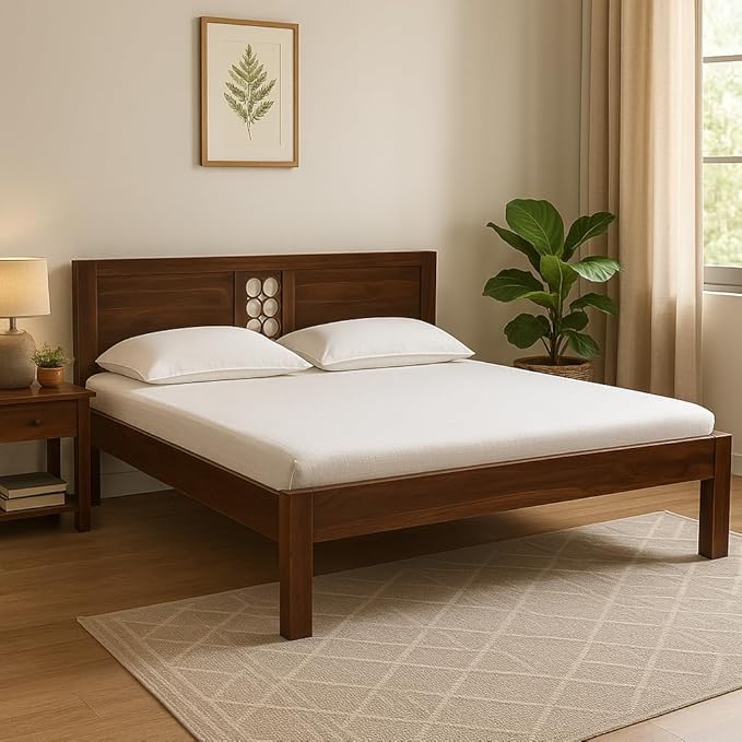 EXCEL International Jiksa Design Solid Sheesham (Rose) Wood Queen Size Bed Without Storage | Wooden Double Bed | Rosewood, with Provincial Teak Finish  -  Elegant, Durable & Spacious