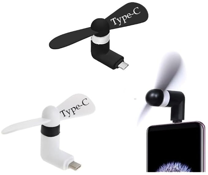 BLAXSTOC® Mini Type-C Fan Combo Pack of 2 Pcs. High Speed Type C Fan for All Type C Android Mobiles Smartphones & Type c Devices, Multi-colour (Pack of 2)