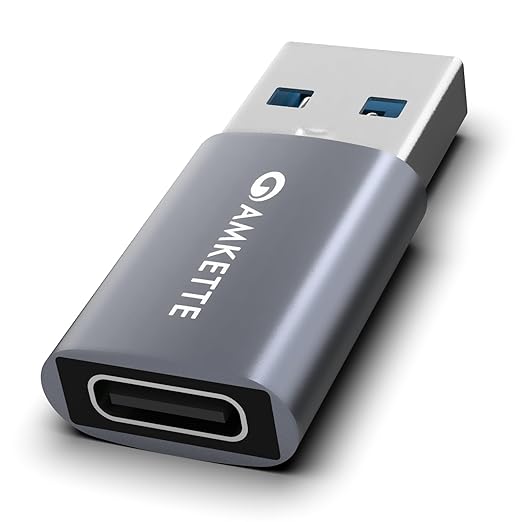 Amkette USB 3.0 Type-C Female to USB-A Male OTG Adapter | 5Gbps High-Speed Data Transfer | 15W Fast Charging | Compact, Portable & Durable Aluminum Alloy | Universal Compatibility for Laptops & More
