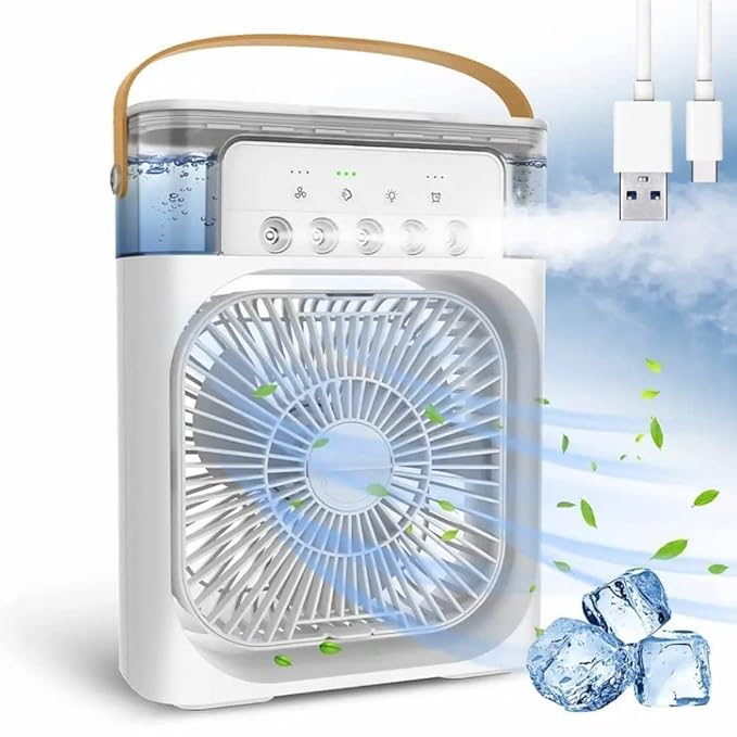 Cooler for Room Cooling Mini AC Portable Mini Fan Artic Cooler with 7 Colors LED Light, 1/2/3 H Timer, 3 Wind Saver Speeds and 3 Spray Modes Vault Office,Home,Dorm, Save Carved Design (Multicolour)