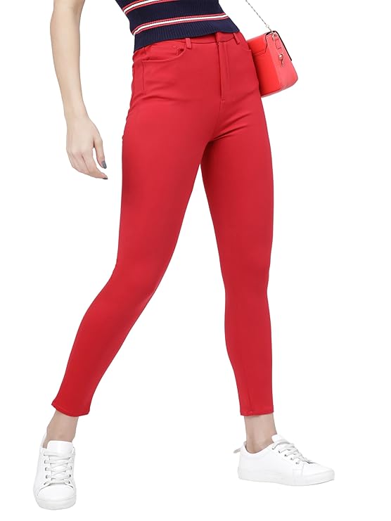 Tokyo Talkies Women's Slim Fit Regular Trousers | Stretchable Trousers| Mid-Rise