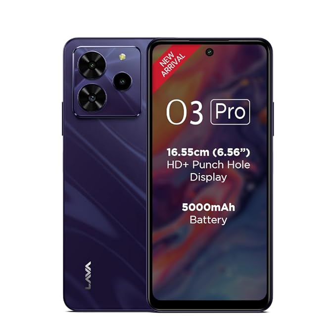 Lava O3 Pro (Glossy Purple, 4 GB RAM, 64 GB Storage)| Bigger 6.56" HD+ Display | 50 MP AI Triple Rear Camera | 8 MP Front Camera| 5000 mAh Battery | 10W Charging | Charger in Box