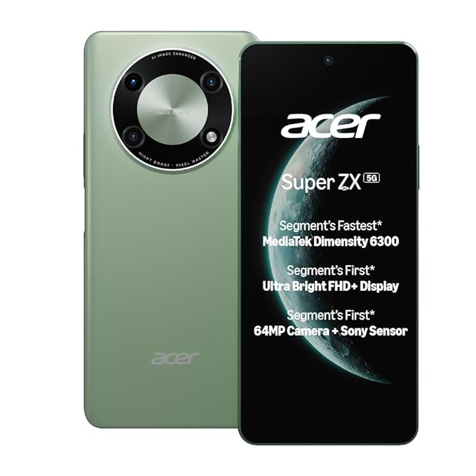 acer Super ZX 5G (Cosmic Green, 6GB RAM, 128GB) | Segment-First FHD+ 6.8 120Hz Display | Sony 64MP AI Triple Camera | 5000 mAh Long Lasting Battery