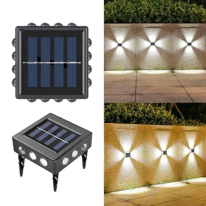 Solar Wall Light 4 Side 12 LED, Modern Outdoor Decorate Light Waterproof, Auto On/Off Outdoor, Garden, Patio, Wall Mount, Standard Size (Warm Yellow) (2)