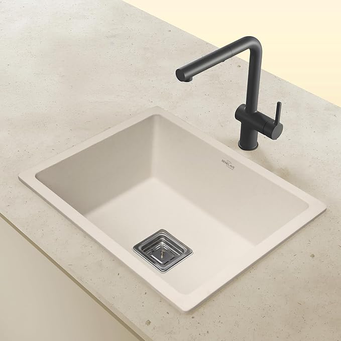 Benelave by Hindware BLACP91010 Quartz Sink 21x18 for Kitchen | Single Bowl | White Color | Better Sound Absorption for Quieter Use | 7-year Manufacturer Warranty