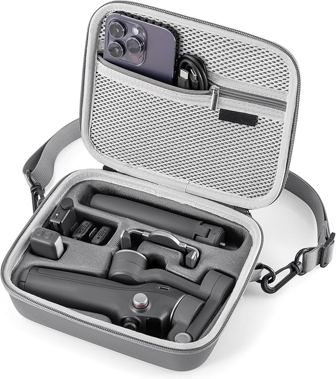 LEQTRONIQ Osmo Mobile 7P/8 Case, Portable PU Shoulder Bag for DJI OM 7 Pro/OM8 Gimbal Stabilizer Travel Case (Gimbal not Included)