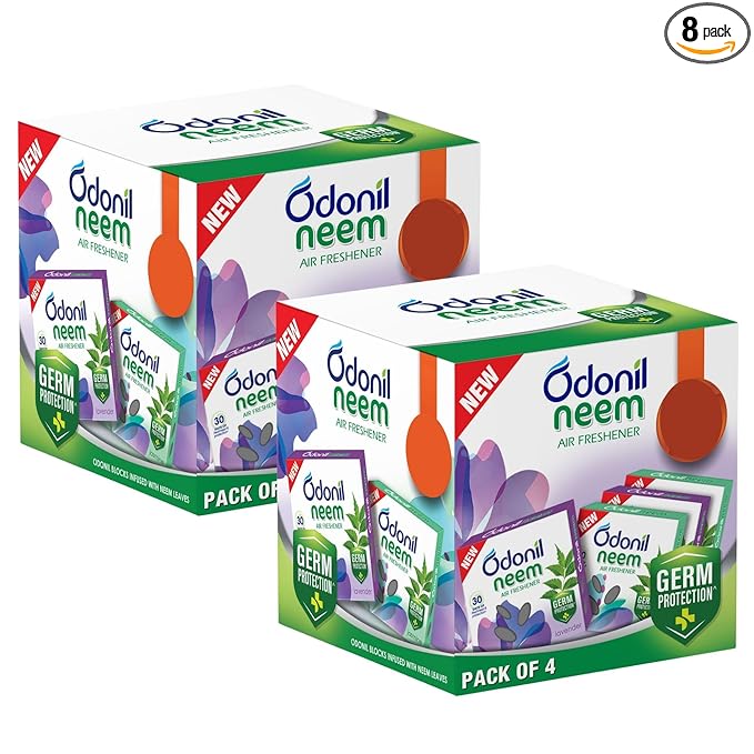 Odonil Bathroom & Toilet Air Freshener Neem Mixed Fragrance Blocks - 384g (48g x Pack of 8) | Fragrances- Jasmine, Lavender, Orchid, Rose| Long Lasting Fragrance | Lasts upto 30 days | Germ Protection