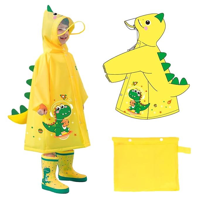 Bold N Elegant 3D Kids Cartoon Soft Luxurious Waterproof Raincoat Rain Jacket Rain Suit with Backpack Space and a complimatory Storage Pouch for Kids Boys n Girls
