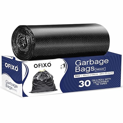 OFIXO - Premium Garbage Bag - Medium Size -19X21 Inches - Pack of 1 (30 Bags) for Dustbin/Trash | Black