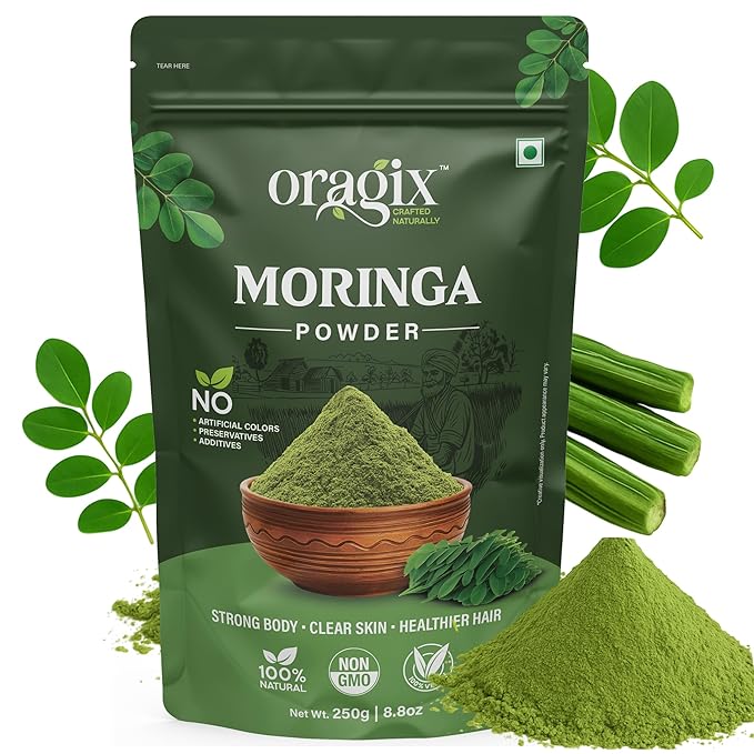 Oragix Organic Moringa Powder  -  100% Pure Natural Moringa Leaf Supplement | Vegan, Non-GMO, Gluten-Free Superfood for Energy, Immunity, Detox, Skin & Hair