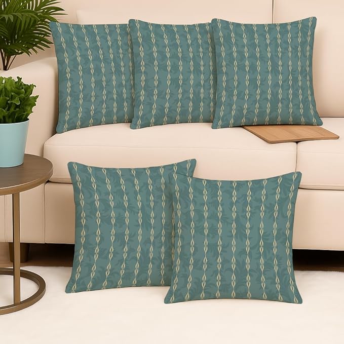 STITCHNEST Printed Polycotton Cushion Covers 16x16 Inches  -  Set of 5 Decorative Throw Pillow Covers for Sofa, Couch, Bed, Living Room