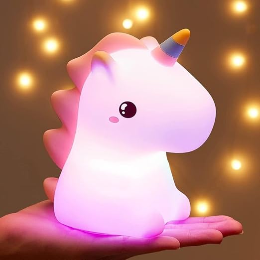 TOYTONIC Unicorn Night Light for Kids  -  7 Color Changing Rechargeable Silicone Led Lamp, Tap Control Touch Sensor, Cute Baby & Toddler Bedroom Light, Eye-Caring Unicorn Gift for Girls & Boys