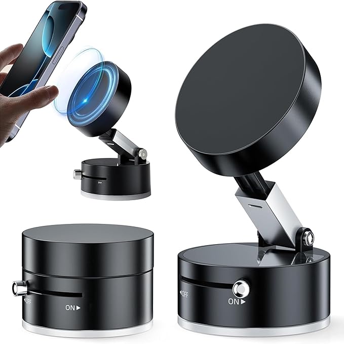 GadgetBite Magnetic Car Mobile Holder For Dashboard Vacuum Suction Phone Holder Mount Hand Free Magnetic Cell Phone Stand With Strong Grip Shockproof Suction Cup Mount For Car Gym Office Table - Black