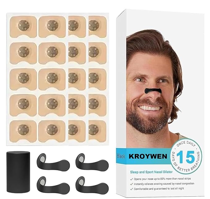KROYWEN Breathing Nasal Strip Starter Kit (15 Count, Multi) - Boost Oxygen Intake, Reduce Snoring, Improve Sleep Quality - Sweat Resistant, Skin Safe Nasal Strips - Extra Strength Snoring Solution Sugar Controls (STICKER-15)