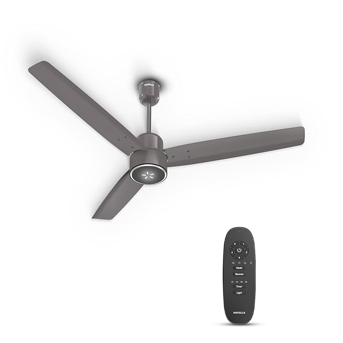 Havells FAB BLDC ULED Ceiling Fan 1200mm, 5 star, LED Speed Indicator, 380 RPM, Up to 65% Savings,Reverse Rotation,4 Speed Modes,Low Wattage 30W, Low Noise,Air Flow:225 CMM, 3 Year Warranty,Stone Grey