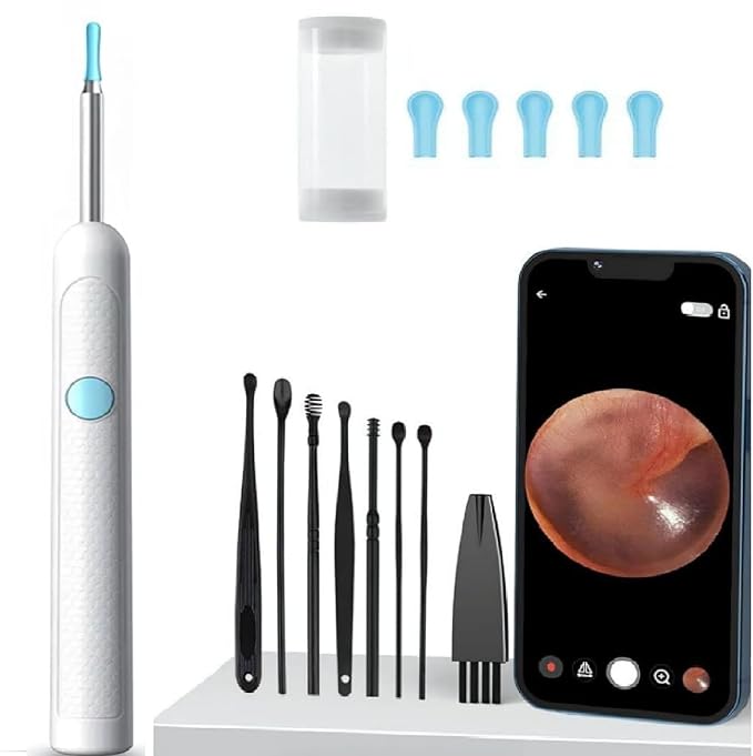 Ear Cleaner wax Removal Kit with 1080P HD Camera WIFI Connection LED Light, Endoscope with Extra Cleanning Tool Set of 8, Otoscope with Light for IOS & Android Kids Children adults gift gadget