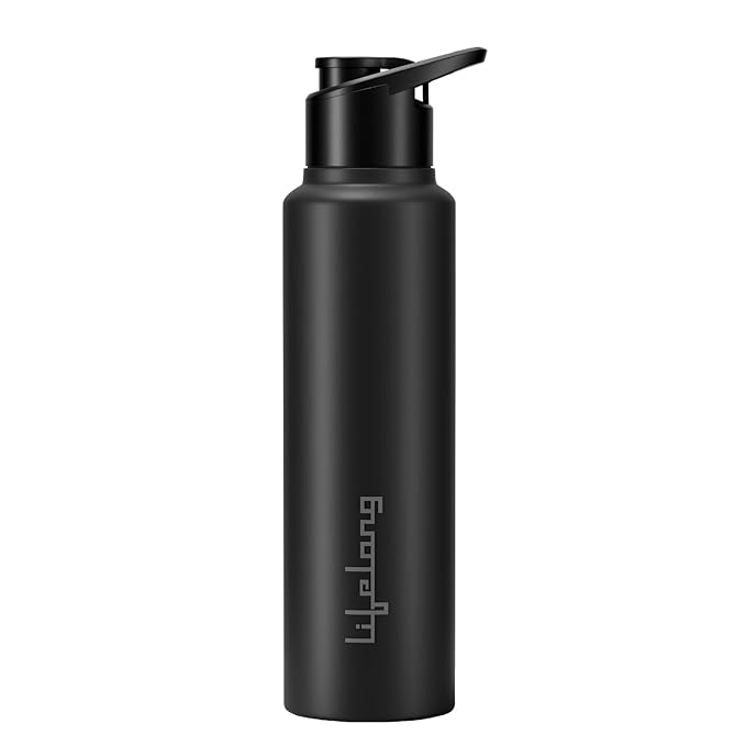 Lifelong Stainless Steel Water Bottle with Sipper | 950ml Durable, Leak-Proof, Easy Grip, Rust Free, Easy-to-Clean, Odour-Free Bottle with Secure Cap for School, Travel, Gym & Work (LLWBTSP03, Black)