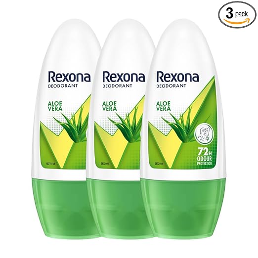 Rexona Aloe Vera Underarm Roll-On Deodorant for Women | 72 Hours Long-Lasting Odour Protection | 50ML (Pack of 3) | 0% Alcohol, Safe on Skin