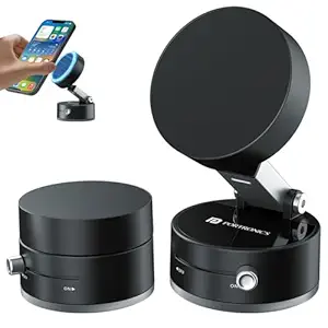 Portronics Hold X Magnetic Vacuum Suction Mobile Holder, Multiple Angle Adjustment, Retractable, Strong Magnetic Attachment, Compatible with iPhone & Android Phone for Car, Desk, Mirror, Glass(Black)