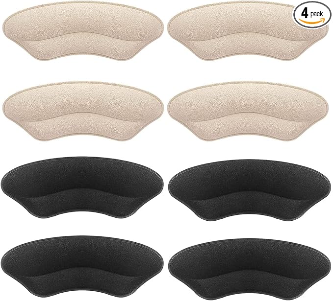 CKPS Premium Heel Pads Inserts Grips, Back of Heel Protectors Cushions Liner Prevent Too Big Shoe from Shoe Slipping,Blisters,Filler for Loose Shoe Fit for Men Women (Pale Apricot+black(4 Pairs), 9.5 CM)