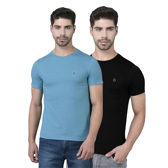 Dollar Super Combed Cotton Mens Assorted Pack of 2 Solid T-Shirt